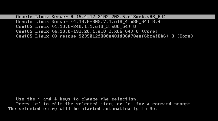 oracle linux grub menu