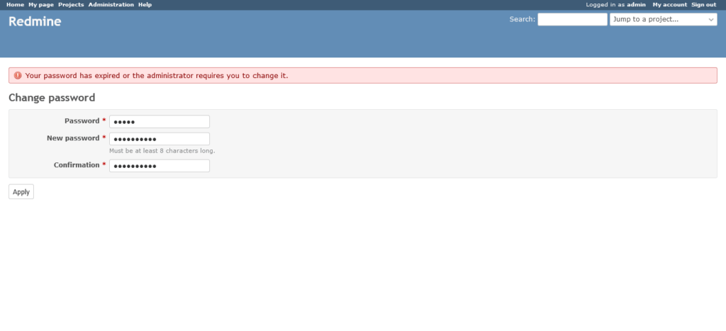 Redmine - Change Password