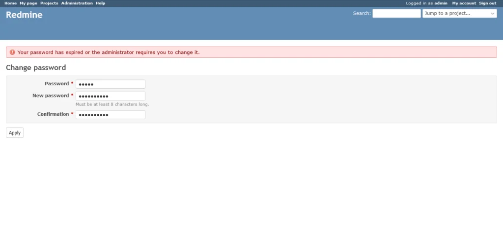 02-redmine-change-password Redmine - Change Password