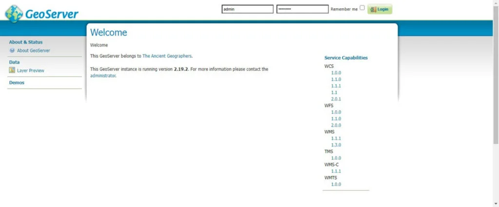 02-geoserver-web-application-main-page GeoServer Welcome Page