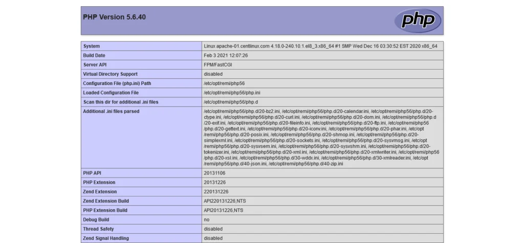 01-install-multiple-php-versions-on-rhel-8-phpinfo-5.6 PHPInfo 5.6