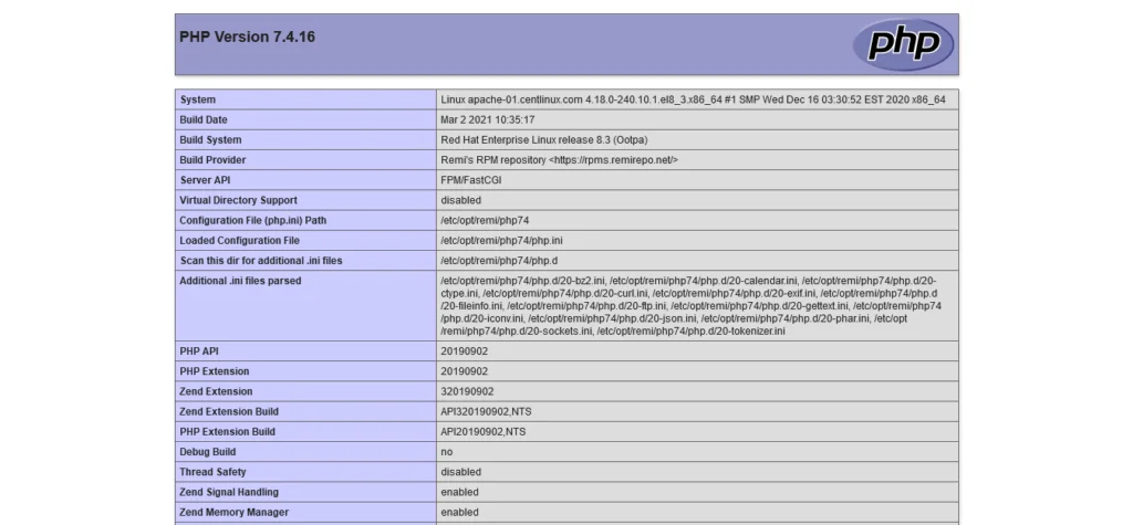 02-install-multiple-php-versions-on-rhel-8-phpinfo-7.4 PHPInfo 7.4