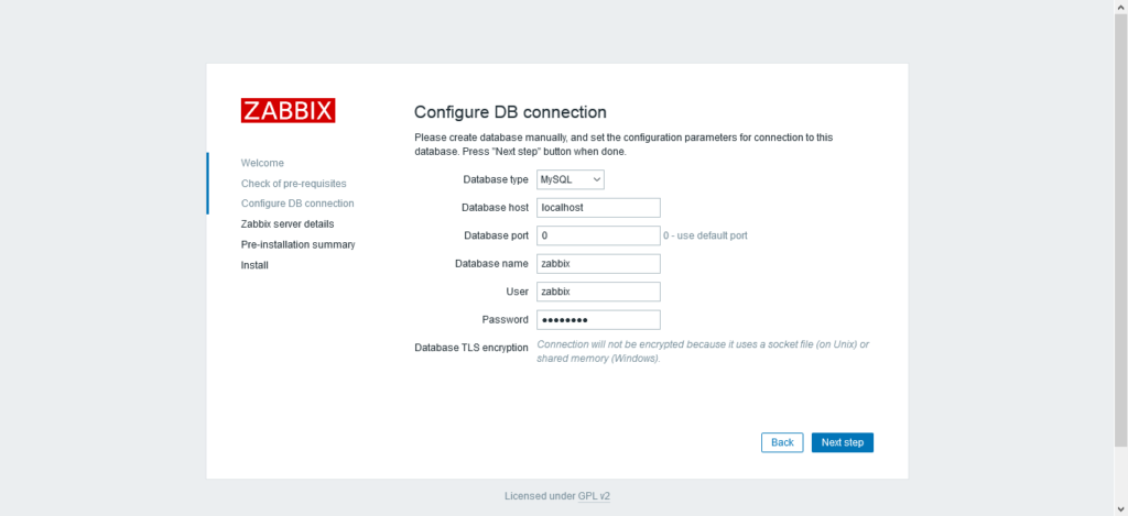 Zabbix Installation - Configure DB Connection