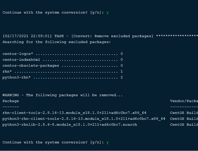 Convert2RHEL Package Removal Warning