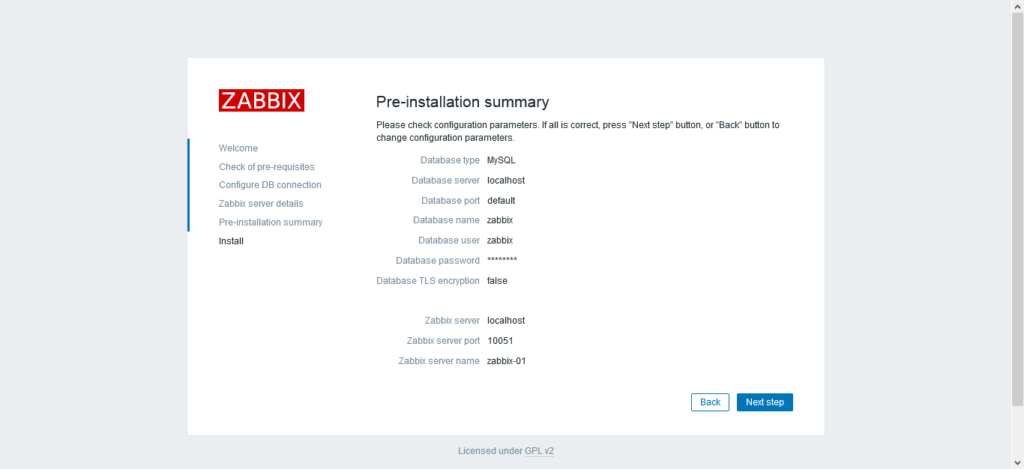 Zabbix Pre-installation Summary