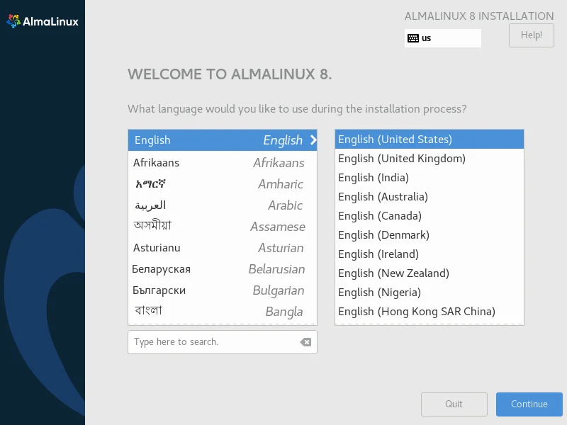 06-almalinux-minimal-installation-with-screenshots-language AlmaLinux Language Selection
