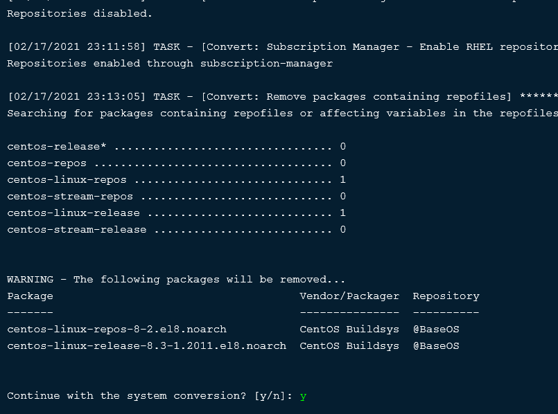 Executing Convert2RHEL