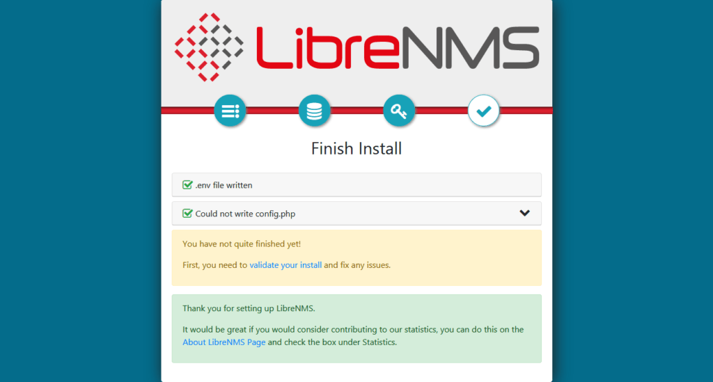 LibreNMS Web Installer - Finish Install