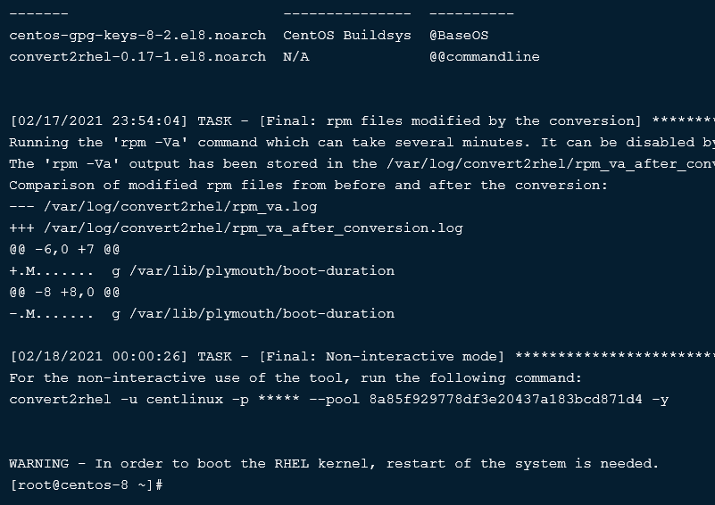 Convert2RHEL - Finish CentOS 8 Migration