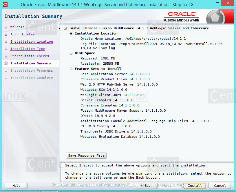 Oracle Weblogic Server - Installation Summary