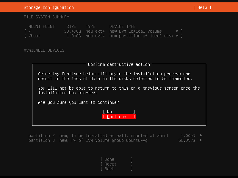 Ubuntu Storage Configuration - Confirm Changes