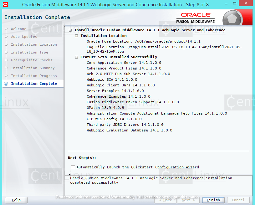 Oracle Weblogic Server - Installation Completed