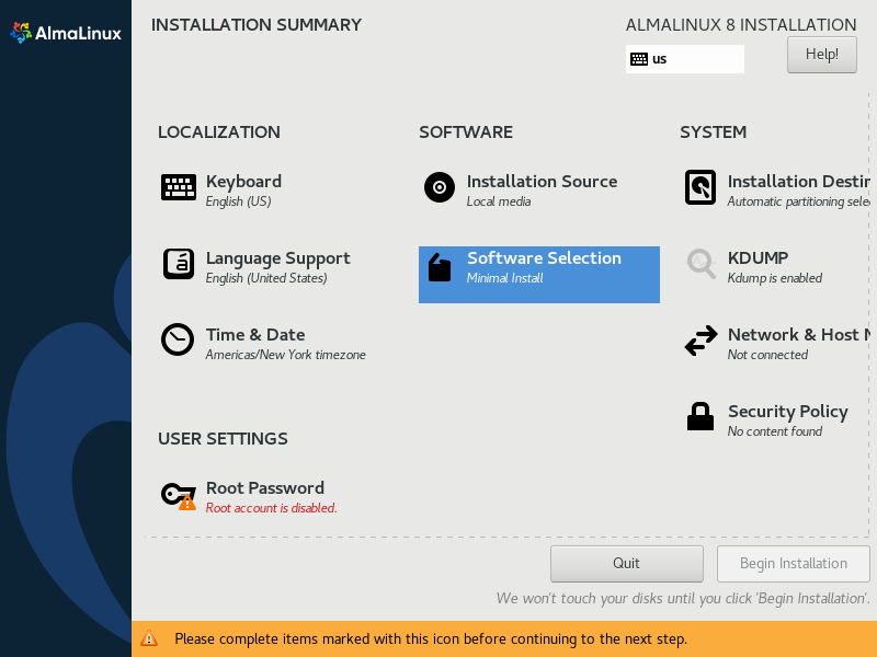 AlmaLinux Installation Summary 3