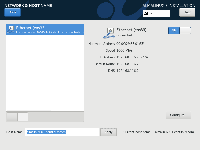 AlmaLinux Network and Hostname 2