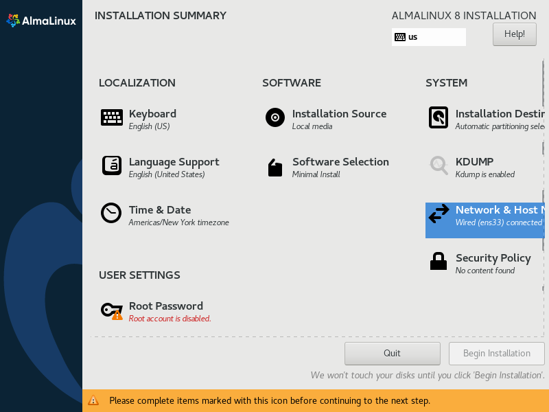 AlmaLinux Installation Summary 4