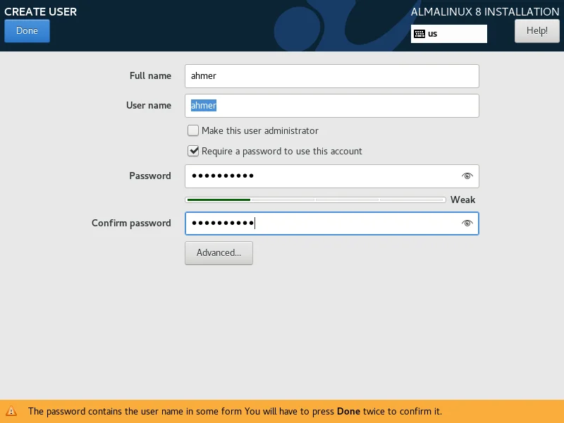 18-almalinux-minimal-installation-with-screenshots-create-user AlmaLinux - Create User