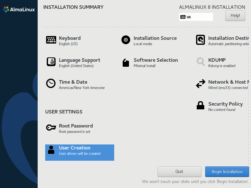 AlmaLinux Installation Summary 6