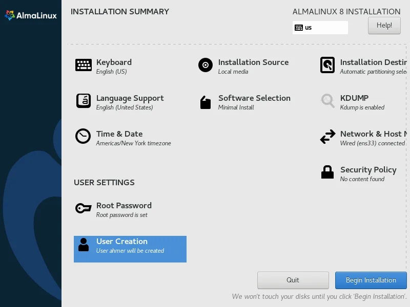 19-almalinux-minimal-installation-with-screenshots-summary AlmaLinux Installation Summary 6