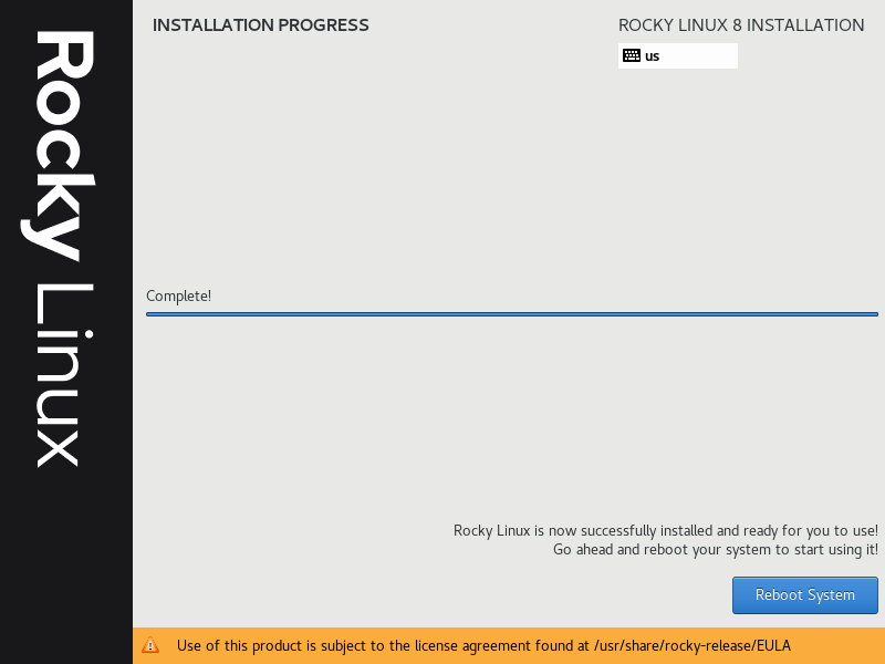 Rocky Linux 8 - Installation Completed