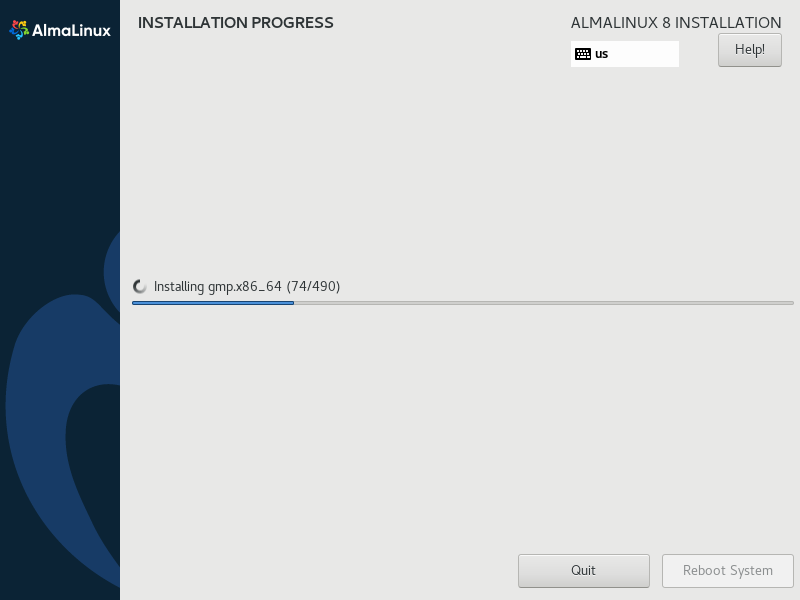 AlmaLinux Installation Progress 1