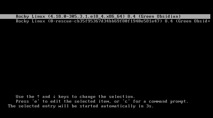 Rocky Linux 8 - GRUB Menu