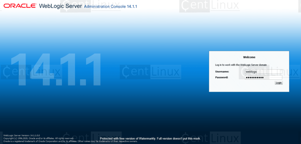 Weblogic 14c - Administration Console Login