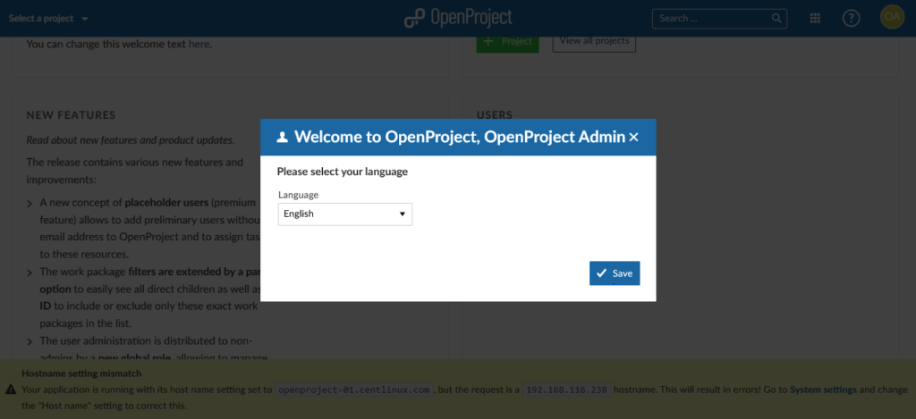 OpenProject GUI Language Selection