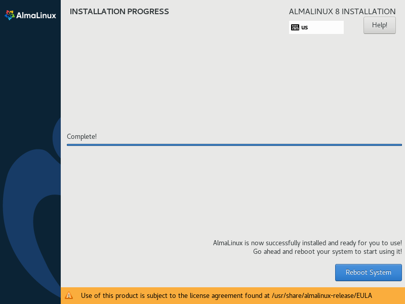AlmaLinux Installation Completed