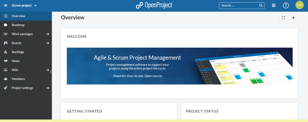 OpenProject GUI - Scrum Project