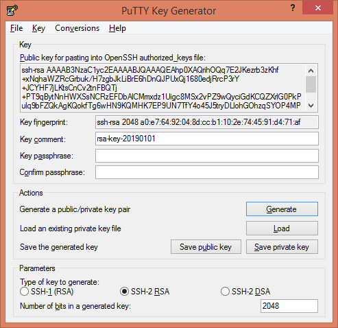 PuTTY Key Generated