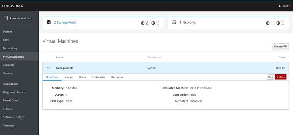 Cockpit Web UI - Virtual Machines