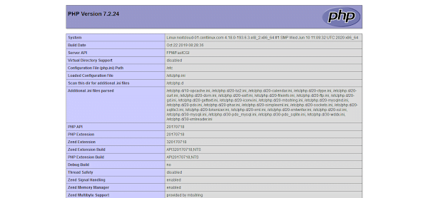 phpinfo output page