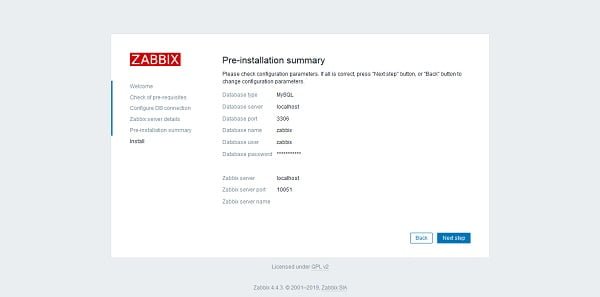 Zabbix Server - Preinstallation Summary