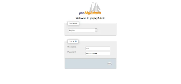 PHPMyAdmin Login Page