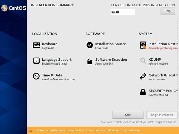 CentOS 8 Installation Summary 1