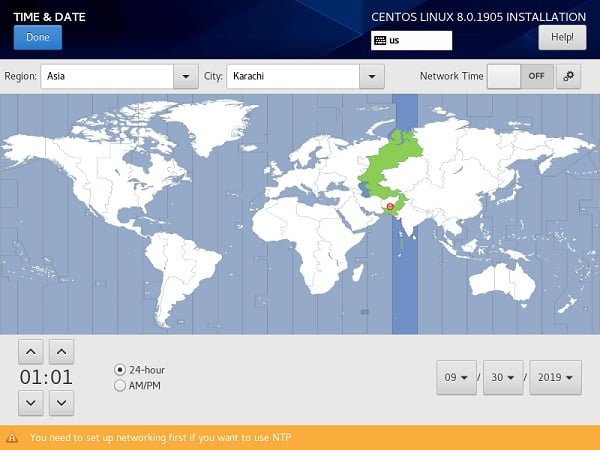 CentOS 8 Installation - Set Time and Date