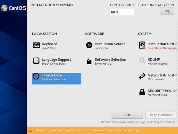 CentOS 8 Installation Summary 2