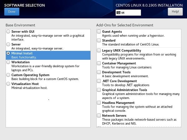 CentOS 8 Software Selection