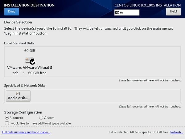 CentOS 8 Installation Destination