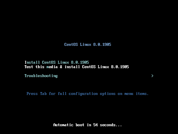 GRUB Menu 1 - Boot from CentOS 8 CD/ISO