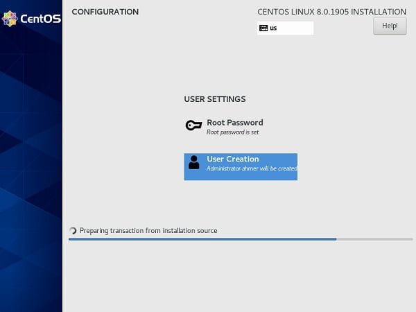 CentOS 8 Installation Progress