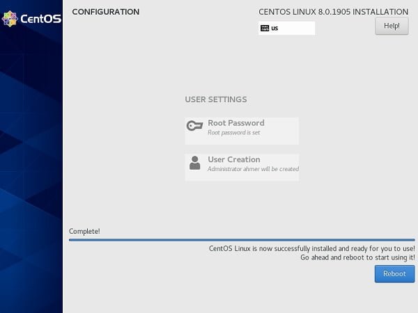 CentOS 8 Minimal Installation Completed