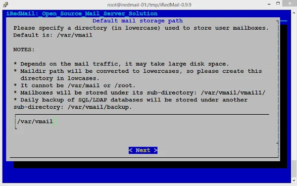 iRedMail Setup - Mail Storage