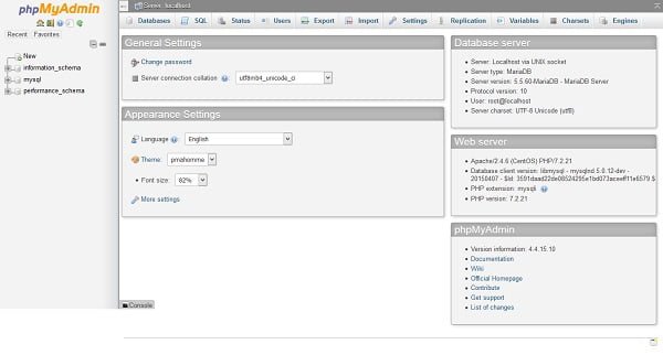 PHPMyAdmin Dashboard