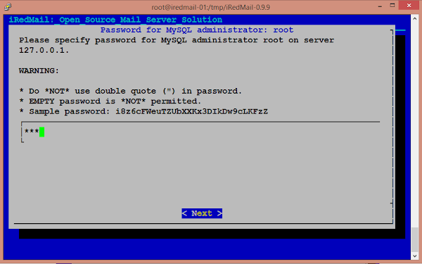 iRedMail Setup - MySQL root Password