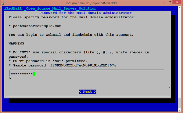 iRedMail Setup - Domain Administrator Password