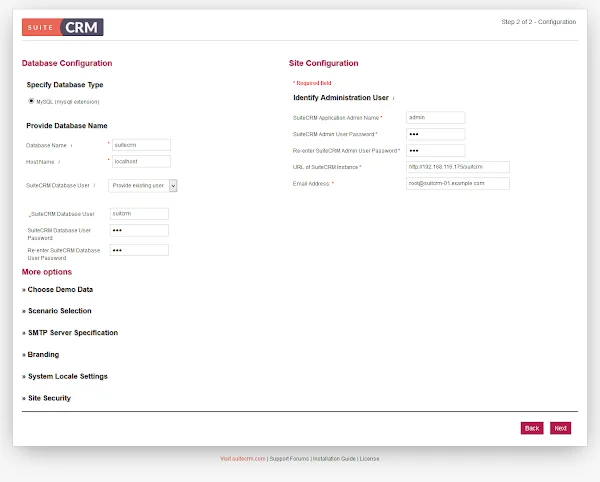 03-suitecrm-database-site-configuration SuiteCRM Server Configuration