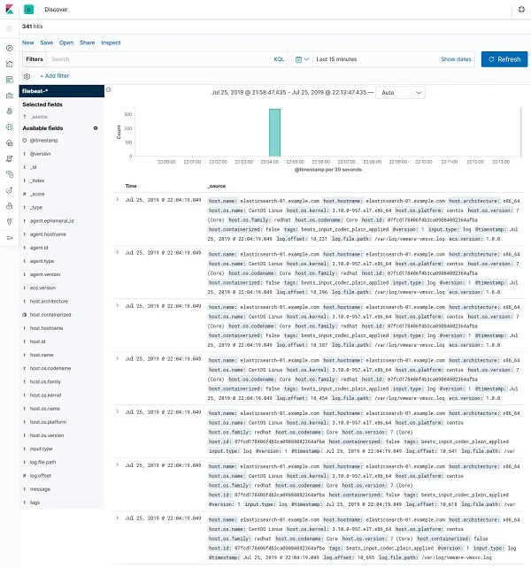 08-elastic-stack-centos-7-kibana-discover Kibana Dashboard - Discover