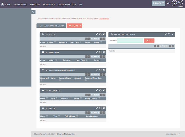 SuiteCRM Dashboard