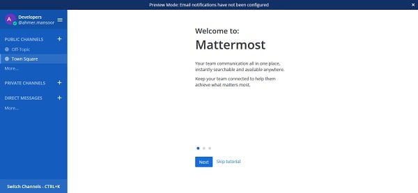 Mattermost Welcome Page